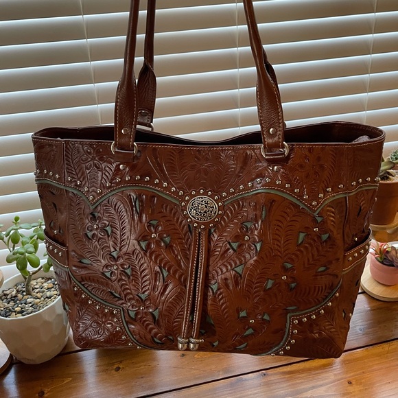 📍SOLD American West “Lady Lace” Tooled Leather Tote - Picture 14 of 16